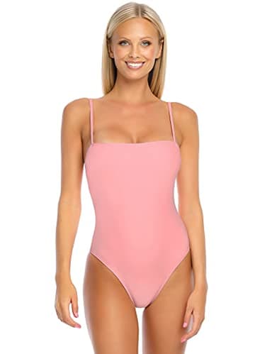 RELLECIGA Women's Light Pink High Cut Bandeau One Piece Swimsuits with Adjustable Shoulder Straps Size XX-Large - Image 3