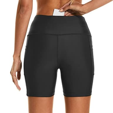HODOSPORTS Women's 5'' Swim Shorts UPF 50+ High Waisted Board Shorts with Pockets Liner Quick Dry Swimsuit Bottoms Black M - Image 3