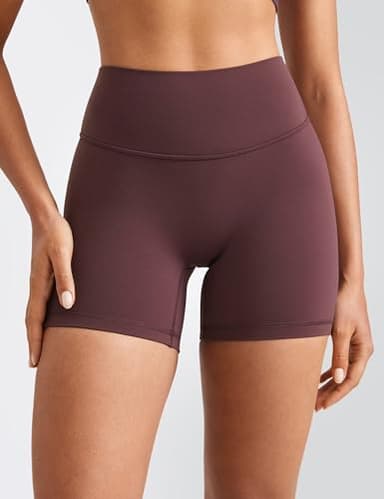 INGIA Womens High Waist No Front Seam Scrunch Butt Biker Shorts 5 Inches V-Back Scrunch Booty Gym Workouts Plumbrown Small - Image 2