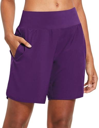 baleaf Womens' 7" Long Athletic Shorts Back Zipper Pocket Lightweight Quick Dry Plus Size Running Workout Shorts with Liner Purple Size XXL - Image 1