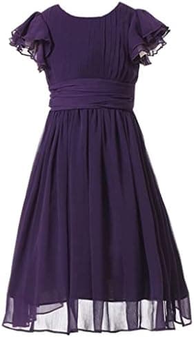 Flower Girls Dresses Junior Bridesmaids Little Girls Elegant Ruffle Chiffon Tea Length - Image 2