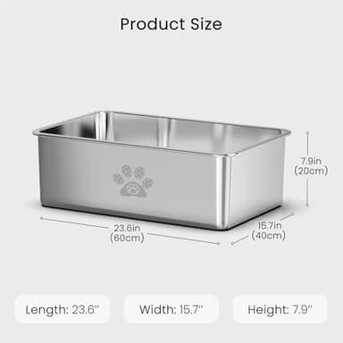 PWTAA Stainless Steel Cat Litter Box High Side Cats Toilet Metal Kitten Litter Pan, Pet Cleaning Tool for Big and Small Cats, Rabbits, Splash-Proof and Non-Stick Cat Poop Box odorless 23.6"x15.7"x7.9" - Image 6