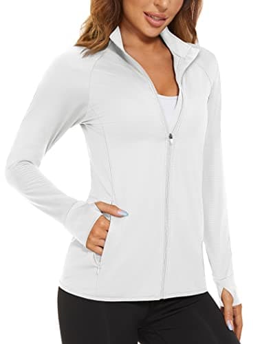 MAGCOMSEN Women's Lightweight Jacket Full Zip Long Sleeve Shirt Jacket Workout Jackets for Women Running Athletic Jackets White XL - Image 1