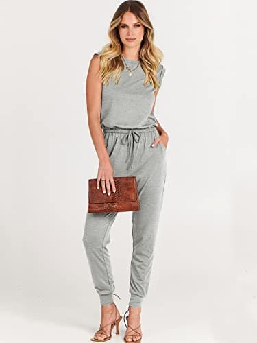 ANRABESS Womens Summer Sleeveless Jumpsuits Casual Dressy Stretchy Crewneck Rompers One Piece Outfits Fall Fashion 2025 Gray XX-Large - Image 2