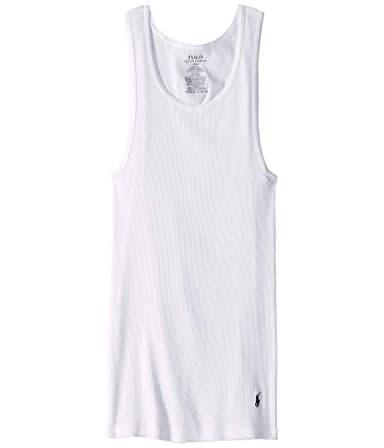 POLO RALPH LAUREN Classic Fit w/Wicking 3-Pack Tank Undershirts 3 White/Cruise Navy Pp LG