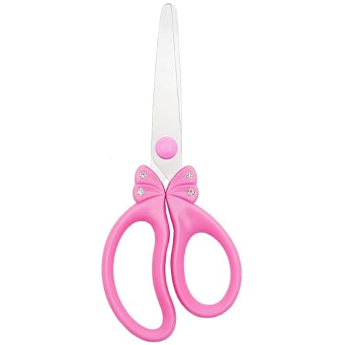 SLEMOON Scissors for Kids Ages 4-8 | Blunt Tip Safety Toddler Scissors, Stainless Steel Blades, ABS Plastic | School Craft Supplies, Art Projects, Pink (Princess Design with Rhinestones) - Image 1