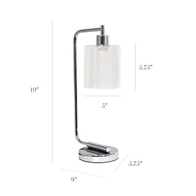 Simple Designs LD1036-CHR Bronson Antique Style Industrial Iron Lantern Desk Bedside Glass Shade Table Lamp, Chrome - Image 5