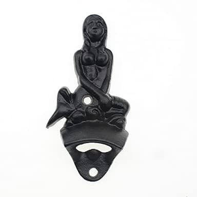 Luwanburg Black Nautical Mermaid Bottle Opener Wall Mounted Beer Cap Opener Cast Iron for Beach - Image 1