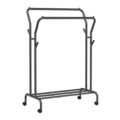 SONGMICS Clothes Rack, Double-Rod Clothing Rack for Hanging Clothes with Wheels, Garment Rack, Metal Frame, 220 lb Max. Total Load, 40.7 Inches Wide, Clothes Storage and Display, Black UHSR107B01 - Image 1