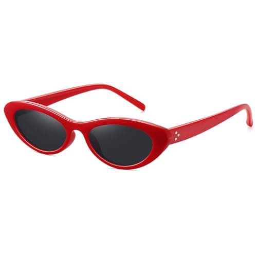 STORYCOAST Trendy Small Cat Eye Sunglasses for Women Retro 90s Oval Narrow Sun Glasses Vintage Skinny Shades UV400 Protection Red Frame-Gray Lens - Image 1
