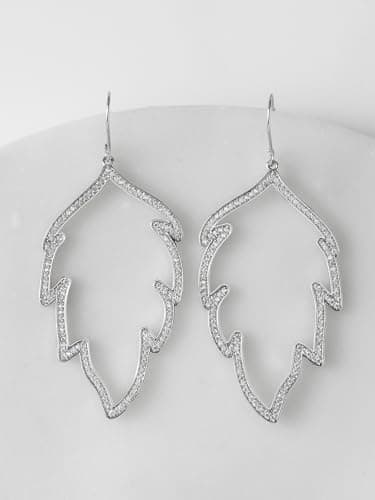 SWEETV Silver Cubic Zirconia Dangle Earrings for Women, Hook Infinity Leaf Hoop Earrings Rhinestone Drop Dangle Hoop Earrings for Wedding Bridal Prom Valentines Gifts - Image 5