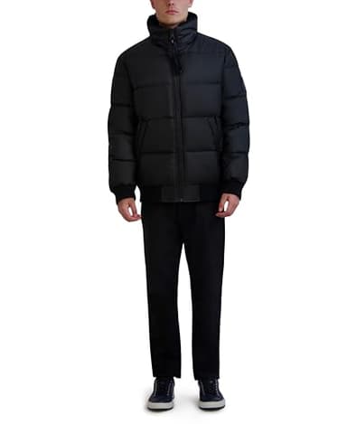 Karl Lagerfeld Paris Men's Short Puffer Jacket, Black Multi - Image 1