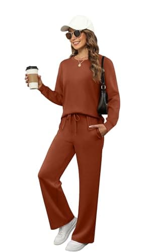 XIEERDUO Two Piece Outfits for Women 2 PC Lounge Sets Casual Fall Long Sleeve Tracksuit Wide Leg Sweatsuit Winter Cruise Resort Wear Women's Halloween Clothes Clothing Caramel S - Image 3