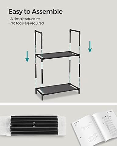 SONGMICS Shoe Rack, 10 Tier Shoe Shelf, Shoe Storage Organizer, Space-Saving, 11 x 17.7 x 68.1 Inches, Metal Frame, Non-Woven Fabric Shelves, for Entryway, Bedroom, Black ULSH010B02 - Image 7