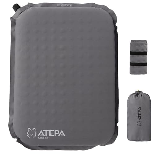 ATEPA Inflatable Stadium Seat Cushion, Self-Inflating Memory Foam Stadium Seats Bleacher Seat Chair Cushion Pad for Airplane Travel Backpacking Sports Events, Grey - Image 1