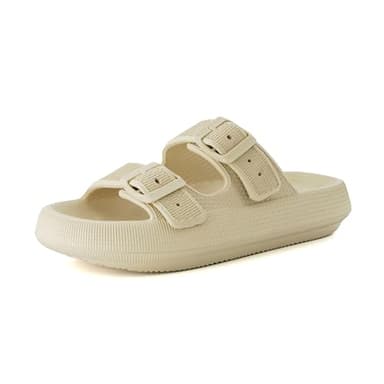 CUSHIONAIRE Fame Cloud Slides for Women with Adjustable Buckles, Waterproof Recovery Sandals for Women 2025 KHAKI 10 - Image 1