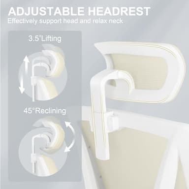 Misolant Ergonomic Office Chair with Footrest, Ergonomic Desk Chair with Adjustable 2D Lumbar Support, High Back Computer Chairs with Adjustable Headrest, Beige Comfortable Executive Office Chair - Image 3
