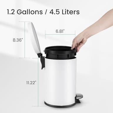Cesun 1.2 Gallons Small Trash Can with Lid, White Bathroom Garbage Can with Foot Pedal, Mini Round Wastebasket for Bathroom, Bedroom, Office, 4.5 Liters / 1.2 Gallons, White - Image 6