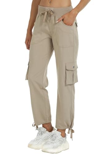 MoFiz Women's Cargo Hiking Pants Outdoor Athletic Lightweight Quick Dry Travel Loose Sports Casual Pant for Women Button Pockets Khaki S - Image 2