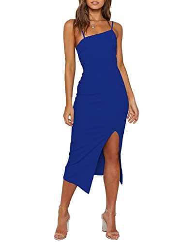 OWIN Royal Blue Dresses for Women Summer Sexy Spaghetti Strap Beach Party Dress Sleeveless Bodycon Midi Dress S - Image 1