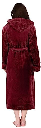 NY Threads Premium Women's Fleece Hooded Bathrobe Plush Long Spa Robe, Medium, Burgundy - Image 2