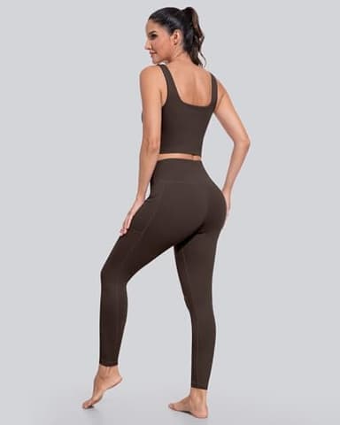 CHRLEISURE Leggings with Pockets for Women, High Waisted Tummy Control Workout Yoga Pants(5 Packs Black,Navy,Brown,Cassis,Green, L) - Image 5