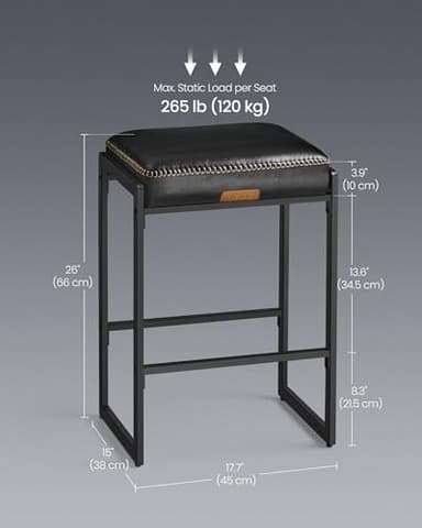 VASAGLE EKHO Collection - Bar Stools Set of 4, Counter Height Bar Stools, Synthetic Leather with Stitching, Mid-Century Modern Counter Stools, 26-Inch Tall, Kichen Home Bar Dining Room, Ink Black - Image 2