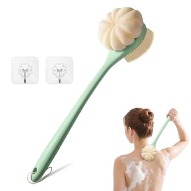 CYMPHW Back Scrubber for Shower, 15.7" Loofah with Handle, Back Shower Brush with Bristles and Loofah, Dry Brushing Body Brush for Cleanse Back and Hard to Reach Areas with Curved Long Handle - Image 1