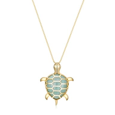 Amazon Essentials womens Yellow 18K Gold Plated Sterling Silver Genuine Green Jade Turtle Pendant Necklace, 18" (previously Amazon Collection) - Image 1