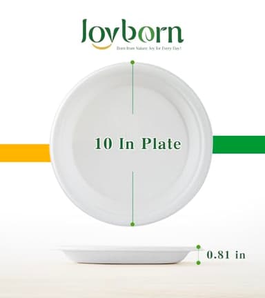 Joyborn 100% Compostable Paper Plates, 10 Inch, 125 Count, Biodegradable Bagasse Plates, Heavy Duty Disposable Plates Bulk for Party | Microwave-Safe | Soak-Resistant, Cut Resistant - Image 2