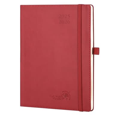 POPRUN Planner 2025-2026 (Medium - 6.5'' x 8.5'') Academic Weekly Calendar (July 2025 - June 2026) with Hourly Time Slots, Monthly Tabs, 100GSM Thick Papers, Leather Soft Cover - Burgundy Red - Image 1