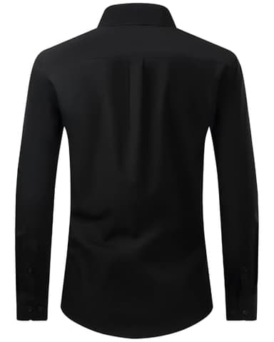 Alimens & Gentle Men's Dress Shirt Regular Fit Stretch Stain Shield Long Sleeve Solid Business Wedding Button Down Shirts Black - Image 3
