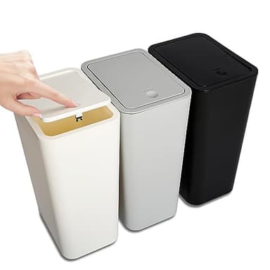 N. NETDOT 3 Pack 10L / 2.6 Gallon Small Trash Can with Lid,Bathroom Garbage Can with Pop-Up Lid,Waste Basket for Bathroom,Kitchen,Bedroom,Powder Room,Office,College (Black-Grey-Off White) - Image 1