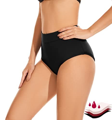 OVRUNS Period Swimwear High Waist Bikini Menstrual Leakproof Swim Bottoms Waterproof UV 50+ Light Flow for Teens Girls Women - Black S - Image 1