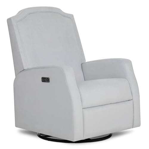 Evolur Olivia Power Recline Glider with Padded Armrests and Plush Cushioning, 275-degree Swivel in Misty Grey - Image 1