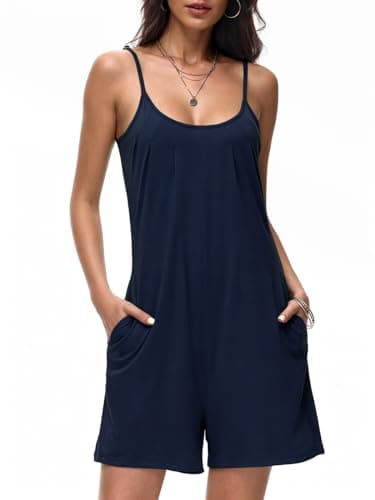 Tanou Summer Casual Navy Blue Rompers For Women 2025 Loose Comfy Short Jumpsuits Sleeveless One Piece Beach Jumpers With Pockets L - Image 3