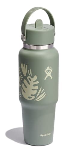 Hydro Flask Travel Water Bottle - Insulated Stainless Steel - Wide Straw Lid, Non Spill, Leakproof in 32 Oz Botanical Bliss Green - Image 2