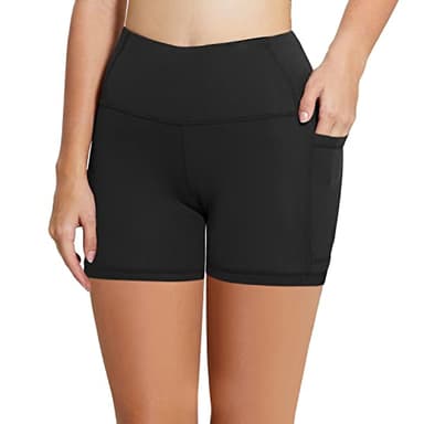 baleaf Biker Shorts Women Tummy Control Yoga Gym Workout Spandex Running Volleyball Compression with Pockets 5" Black M - Image 4