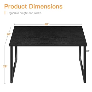 Coleshome 48 Inch Computer Desk, Modern Simple Style Desk for Home Office, Study Student Writing Desk, Black - Image 3