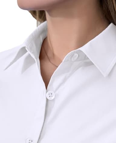 siliteelon Short Sleeve Button Dress Shirts for Women Cotton Button Down Shirts for Women Slim Fit Blouse Top 3/4 Sleeve White - Image 4