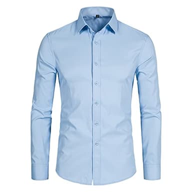 DELCARINO Men's Long Sleeve Button Up Shirts Solid Slim Fit Casual Business Formal Dress Shirt Light Blue Medium - Image 1