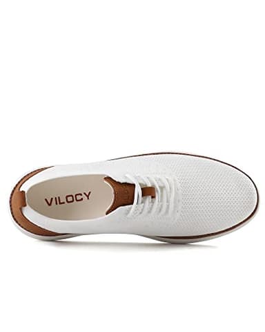 VILOCY Men's Dress Sneakers Oxfords Casual Business Shoes Lace Up Lightweight Walking Knit Mesh Fashion Sneakers White,EU42 - Image 9