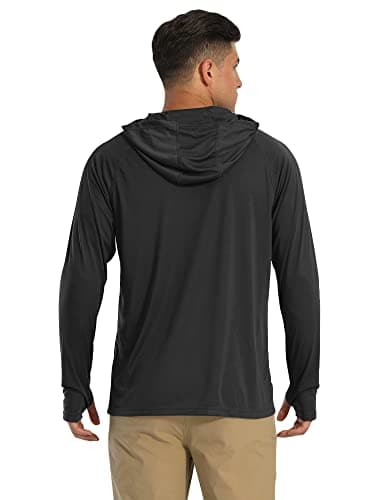 Dry Fit Men's Sun Hoodie - UV Protection, Long Sleeve, Quick Dry, Thumb Holes, Black - Image 2