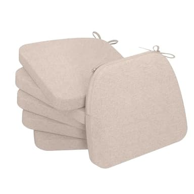 AAAAAcessories D-Shaped Chair Cushions, 2" Thick Dining Chair Pads with Ties and Removable, Machine-Washable Cover, 17" x 16", Set of 6, Oatmeal Beige - Image 1