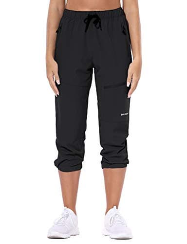 baleaf Women's Hiking Cargo Capris Outdoor Lightweight Water Resistant Pants UPF 50 Zipper Pockets Black Size M - Image 3