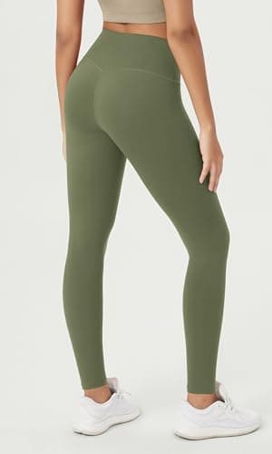 ODODOS Buttery Soft Lounge Yoga Leggings for Women Full Length 28" High Waist Yoga Pants, Dark Olive, Medium - Image 2