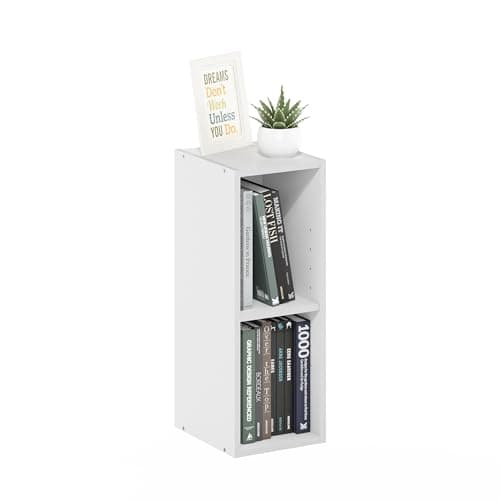 Furinno Fulda Book Shelf, 2-Tier Modern Narrow Bookshelf, 8-in Width Bookcase, 9.3" x 7.9" x 21.2", for Living Room, Bedroom, Home Office, White - Image 1