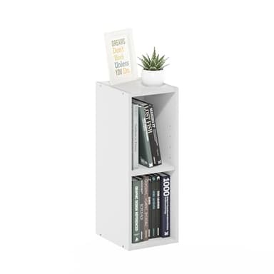 Furinno Fulda Book Shelf, 2-Tier Modern Narrow Bookshelf, 8-in Width Bookcase, 9.3" x 7.9" x 21.2", for Living Room, Bedroom, Home Office, White - Image 1