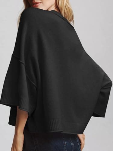 Saodimallsu Womens Short Sleeve Sweater Summer Oversized Cropped Sweaters Casual Crewneck Lightweight Knit Tops Black - Image 4