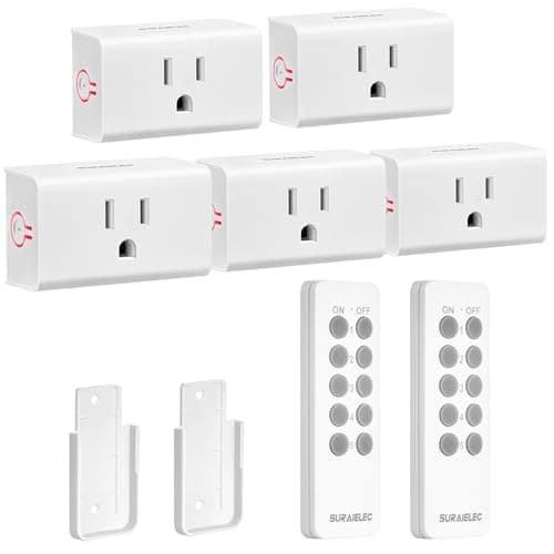 SURAIELEC Remote Control Outlet, Wireless Light Switch - 5 Outlets + 2 Remotes, 15 AMP, 100FT Range, No Interference, Remote Light Switch Kit for Lamp, Fan, Christmas Tree Light, Household Appliance - Image 1